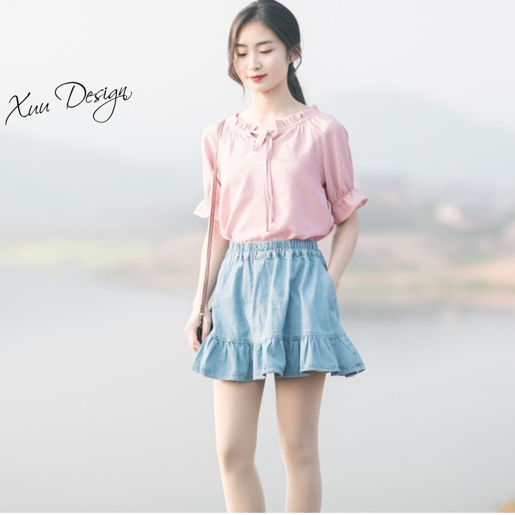 Áo kiểu nữ cổ bèo tay chuông Xuu, phong cách tiểu thư - SP10