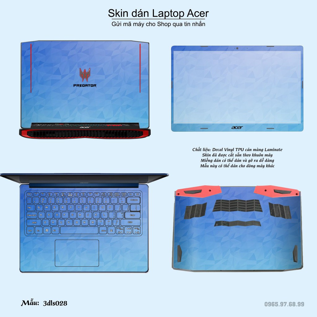 Skin dán Laptop Acer in hình 3D Image (inbox mã máy cho Shop)