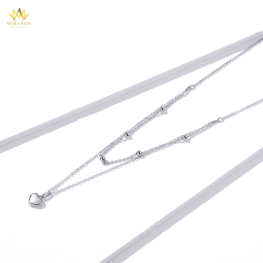 Dây Chuyền Bạc Nữ MIRASON Kép Mix Trái Tim &amp; Hạt Tròn Sang Trọng  MDC045 - Vòng Cổ Nữ Bạc 925 Cao Cấp