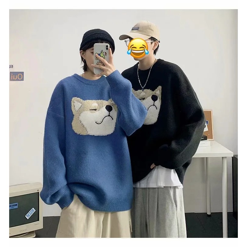 Áo Sweater Dệt Kim Dày Dặn Dáng Rộng in Hình Cún Dễ Thương Phong Cách Hàn Quốc Thời Trang Thu Đông Cho Cặp Đôi