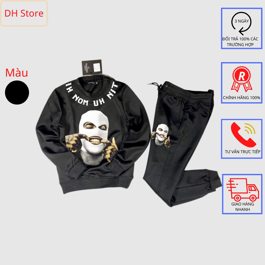 Bộ Nỉ Nam Thu Đông - Bộ Nỉ Nam Ninja Mùa Đông Chất Nỉ Cotton Tàu Màu Đen Phong Cách Dân Chơi - HDNI1