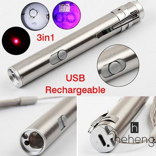Đèn pin LED tích hợp Laser UV 3 trong 1 với cổng sạc mini USB kèm dây cáp sạc tiện dụng