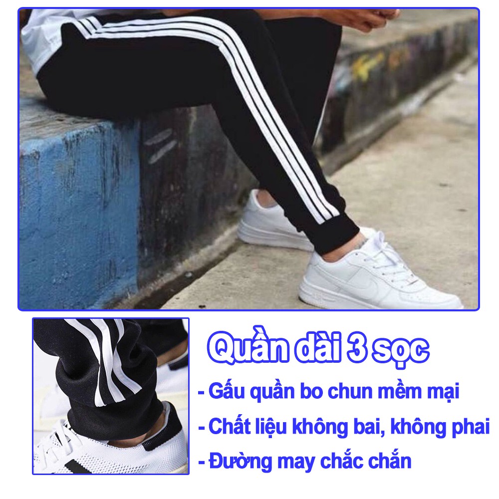 Quần thể thao 💎SALE💎 quần dài 3 sọc cao cấp chất liệu poly mềm thoáng khí mặc chạy bộ chơi thể thao tập gym LVsport90 | BigBuy360 - bigbuy360.vn
