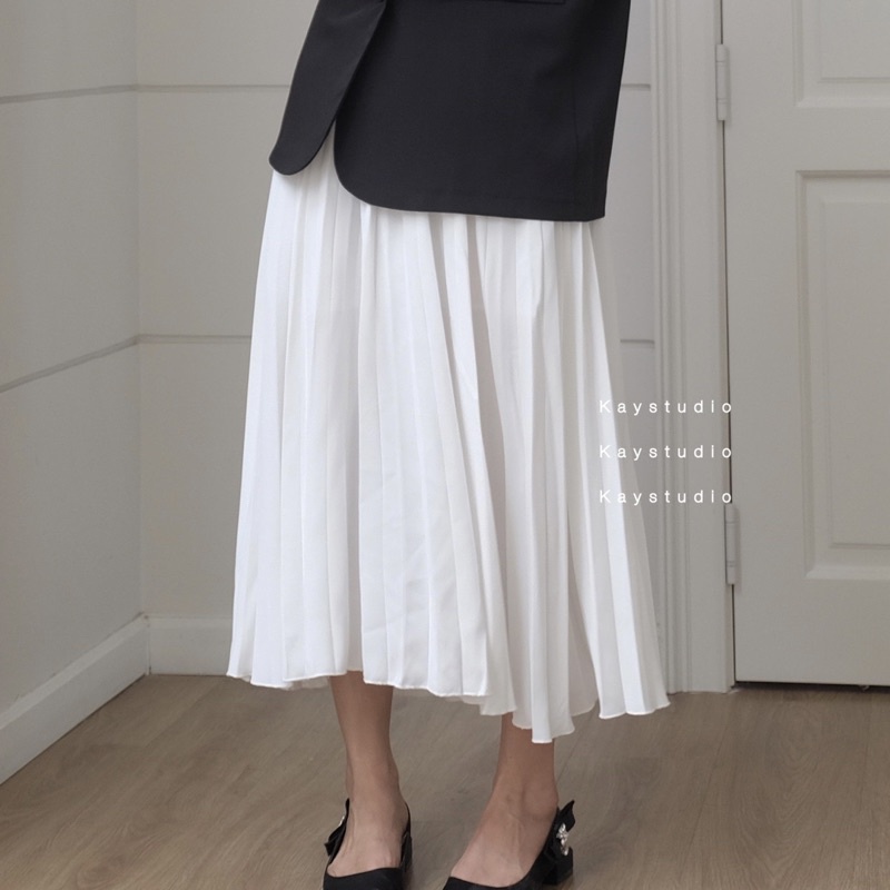 [KAYSTUDIO] CHÂN VÁY XẾP LY TRẮNG