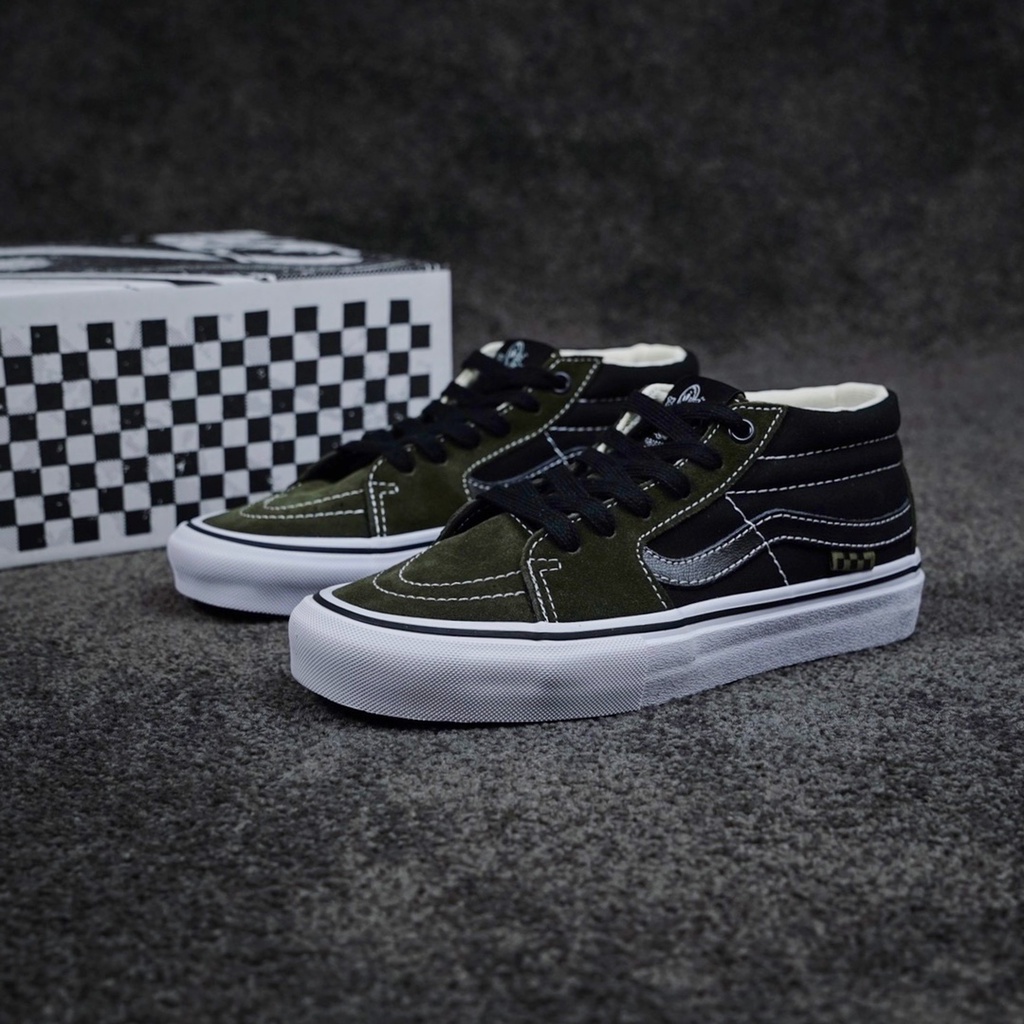 Giày Trượt Ván Chuyên Nghiệp VANS SKATE GROSSO MID PRO Midnight Màu Xanh Lá Phong Cách Retro Đường Phố 1692