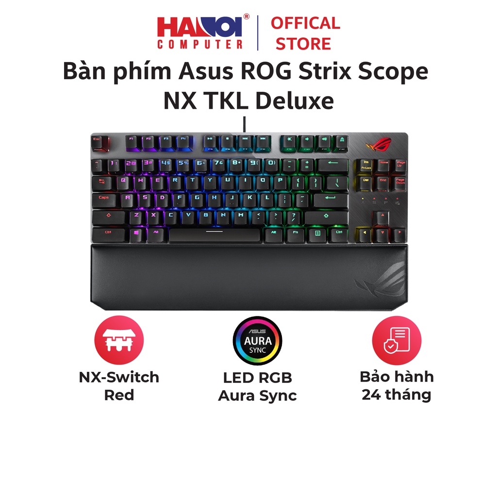 Bàn phím Asus ROG Strix Scope NX TKL Deluxe Red Switch đi kèm kê tay nam châm chống mỏi cổ tay