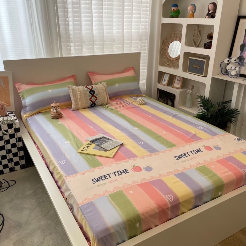 Bộ Ga Trải Giường Kèm 2 Vỏ Gối Nằm Evihome Vải Cotton Poly Xinh Xắn Nhập Khẩu