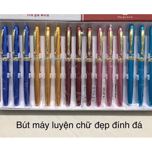 1 hộp 862 =15 bút máy luyện chữ đẹp đính đá -Ngòi viết tách đôi Thanh Đậm