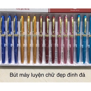 1 hộp 862 =15 bút máy luyện chữ đẹp đính đá -Ngòi viết tách đôi Thanh Đậm