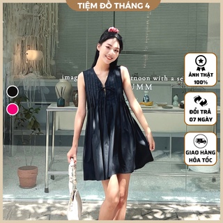 Đầm Xếp Ly TIỆM ĐỒ THÁNG 4 Form Rộng Xòe Dáng Babydoll Vải Si Cotton Dày Dặn SUZY DRESS S22054