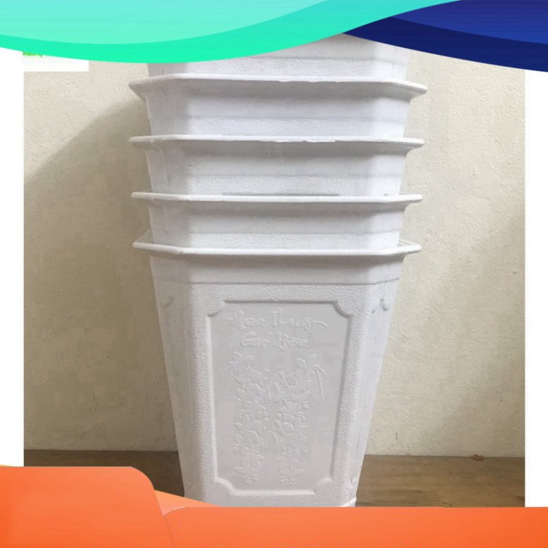 (GIÁ RẺ) 5 Chậu Trồng Cây Vuông Cao Màu Trắng Kích Thước AD 170x190 - Made in VIETNAM