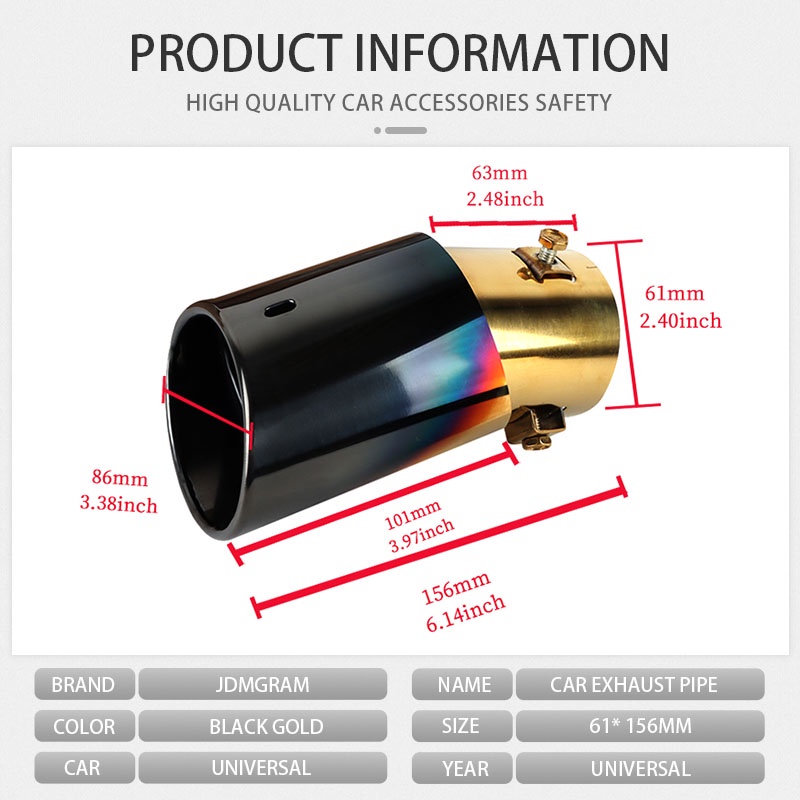 Ống Xả Xe Hơi Bằng Thép Không Gỉ Màu Vàng Đen Thông Dụng Thép không gỉ Tự động phía sau Bộ giảm thanh Ống xả Đầu tip Chống rỉ Đua xe Đuôi Họng Cầu vồng Xe Trang trí Chrome Phụ kiện Ngoại thất Ô tô