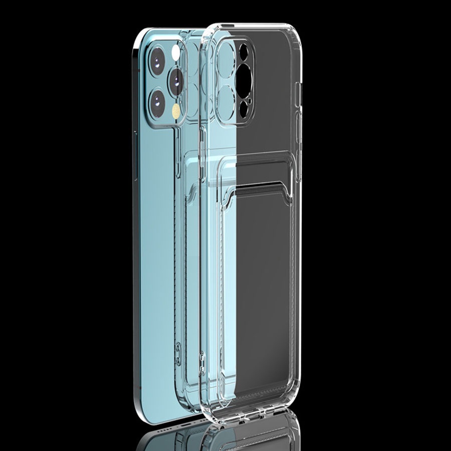 Ốp silicon trong suốt kèm ngăn ví đựng thẻ cho iPhone 11 12 13 14 15 Pro Max X XS XR 6 6S 7 8 Plus