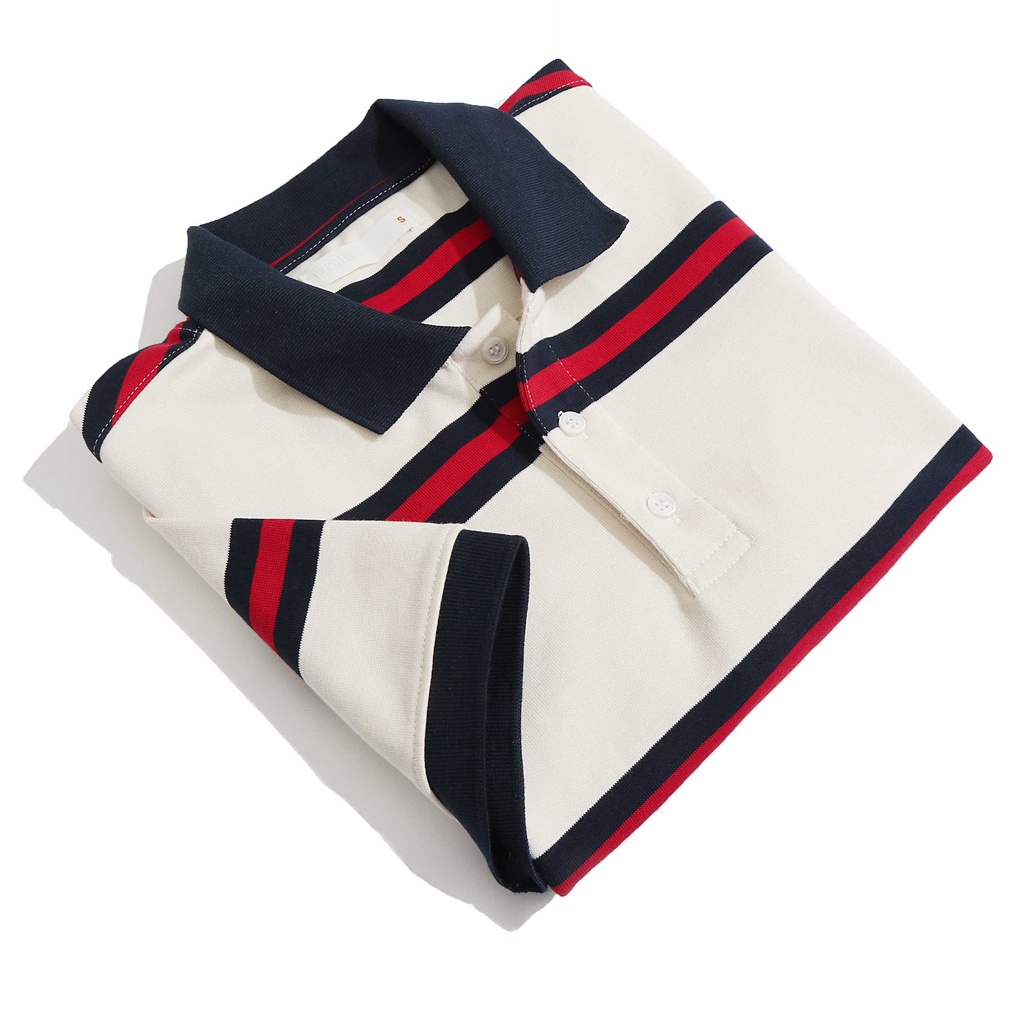 Áo Thun Polo Nam Cổ Bẻ Sọc Xanh Đỏ BY COTTON Red Navy Stripe Polo | BigBuy360 - bigbuy360.vn