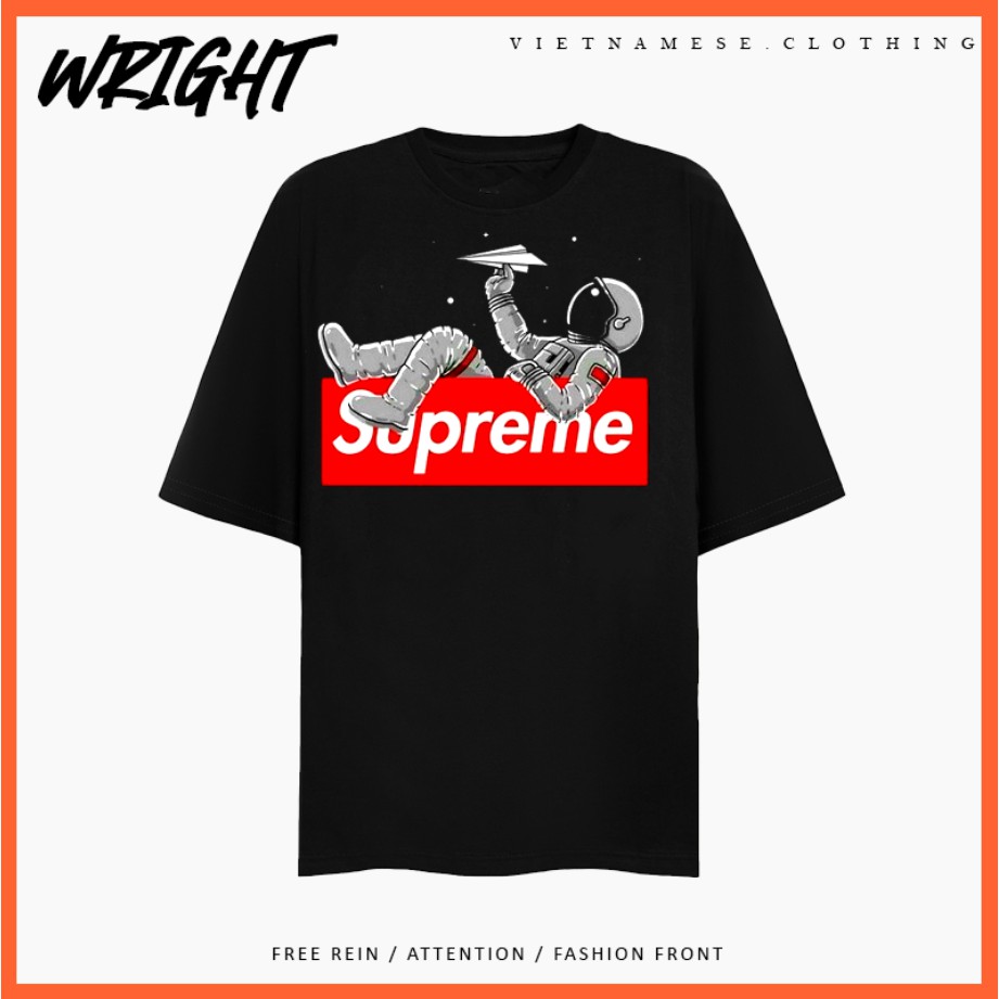 Áo Phông Tay Lỡ Unisex Supreme Austronaut Phi Hành Gia Phong Cách Hip Hop Form Rộng Dáng Suông