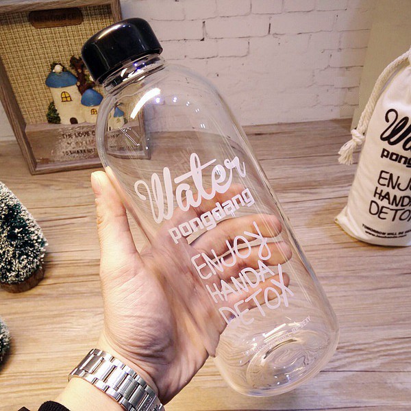 Bình nước Detox đẹp " Water Pongdang" 1000 ml ( màu trong suốt ) - Kèm 1 Túi Vải