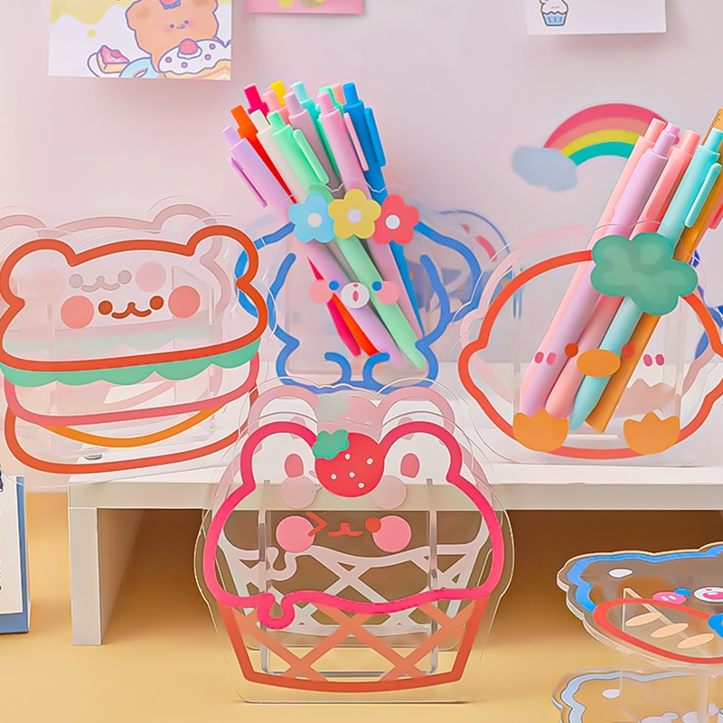 Giá đỡ bút bằng acrylic trong suốt đa năng họa tiết hoạt hình dễ thương