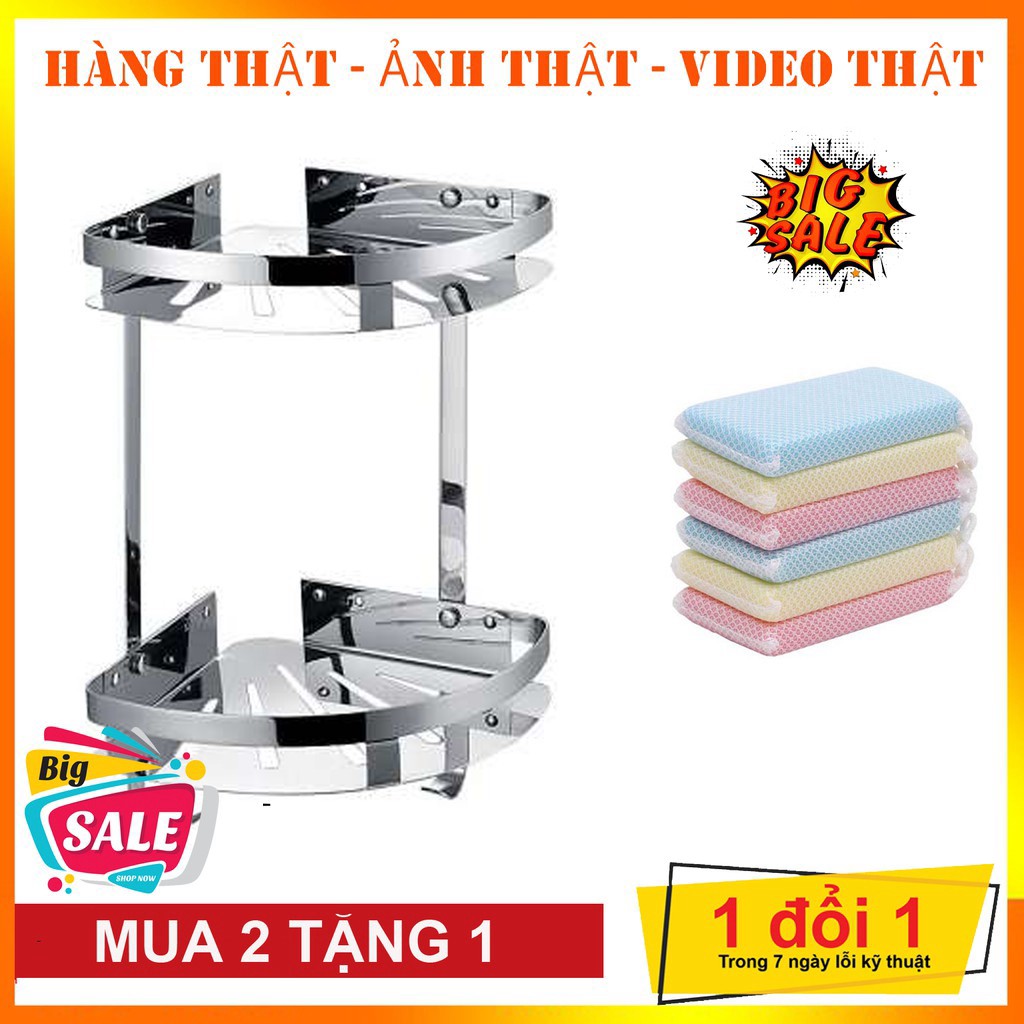 Kệ góc nhà tắm 2 tầng Inox + Tặng búi rủa bát bọt biển SIÊU HOT