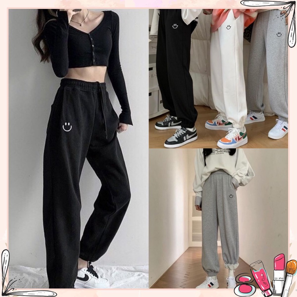 Quần Nỉ Ống BOOM Unisex Đức Anh Closet - Quần Nỉ form rộng bo gấu mặt cười jogger thun trơn Siêu HOT HIT