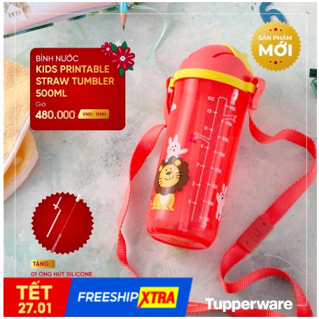 Bình nước Kids Tumbler có ống hút Tupperware + Tặng 1 cọ chà ống hút