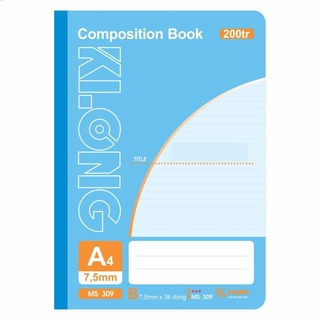 Sổ may klong 200tr a4 định lượng 58/88 compostion book; klong ms: 309 .