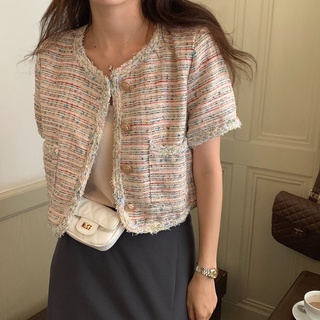 Áo Khoác Vải Tweed Dáng Ngắn Phong Cách Retro Mới 44178 Dành Cho Nữ