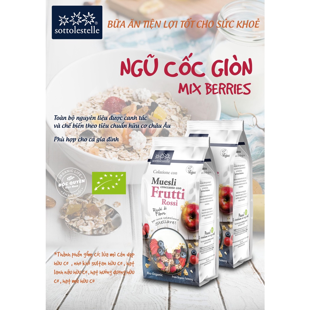 Ngũ cốc giòn Muesli mix Berry hữu cơ Sottolestelle 350g