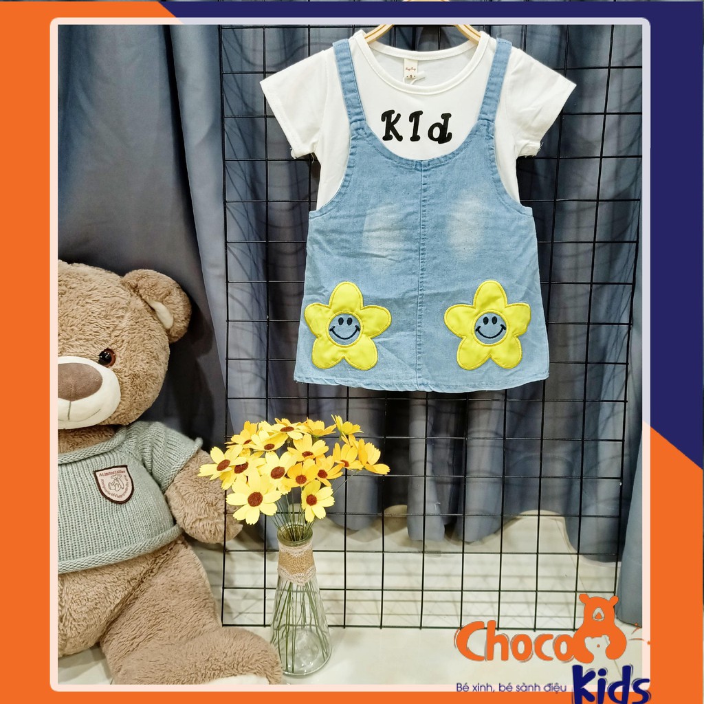 Đầm Tết cho bé đầm yếm jeans màu trắng đầm đi tiệc thời trang