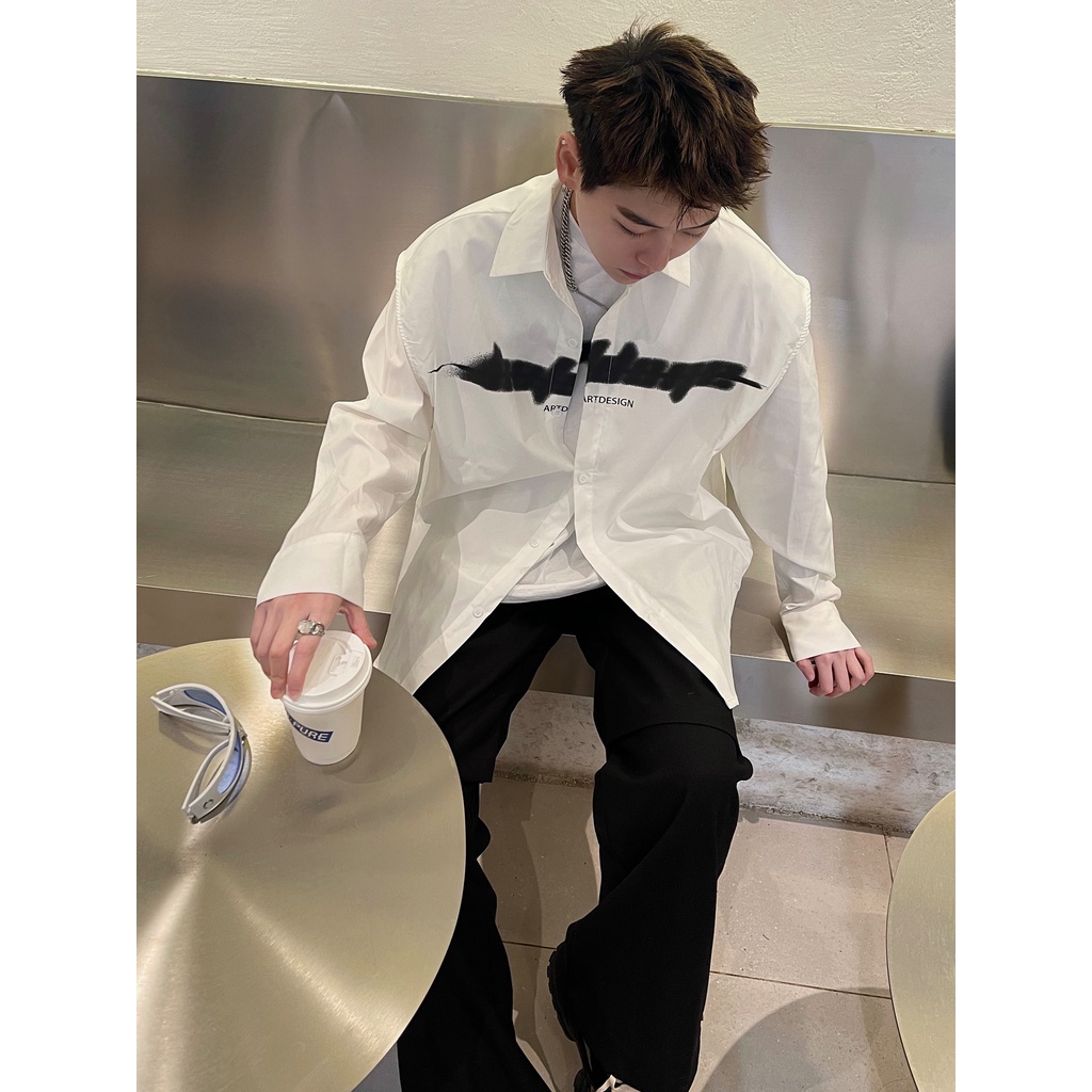 Áo Sơ Mi Không Tay Nhiều Túi In Họa Tiết Phong Cách Hàn Quốc Thời Trang Cho Nam