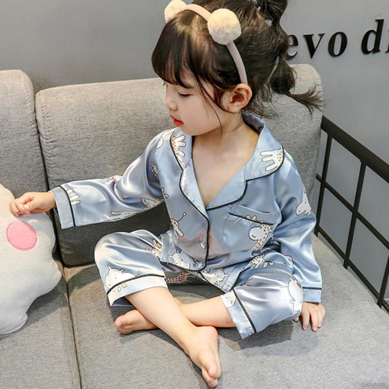 Sẵn sàng Stock Baby Kids Girls Girls Cartoon Animal In Quần áo ngủ Bộ áo dài tay + Quần Pyjama