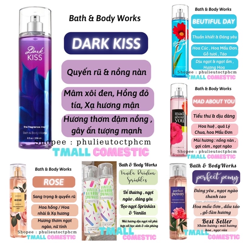 [Mã COSXANH100 giảm 10% đơn 250K] Xịt thơm toàn thân body mist Bath And Body Works 236ML Tmall Cosmetic | BigBuy360 - bigbuy360.vn