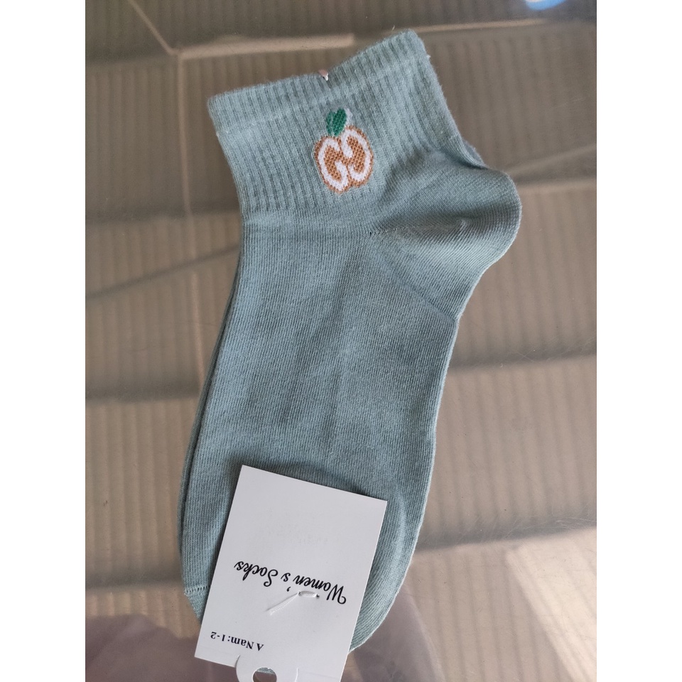 Vớ Cotton Màu Hoạ Tiết Trái Táo Thoáng Khí Thời Trang Cho Nữ