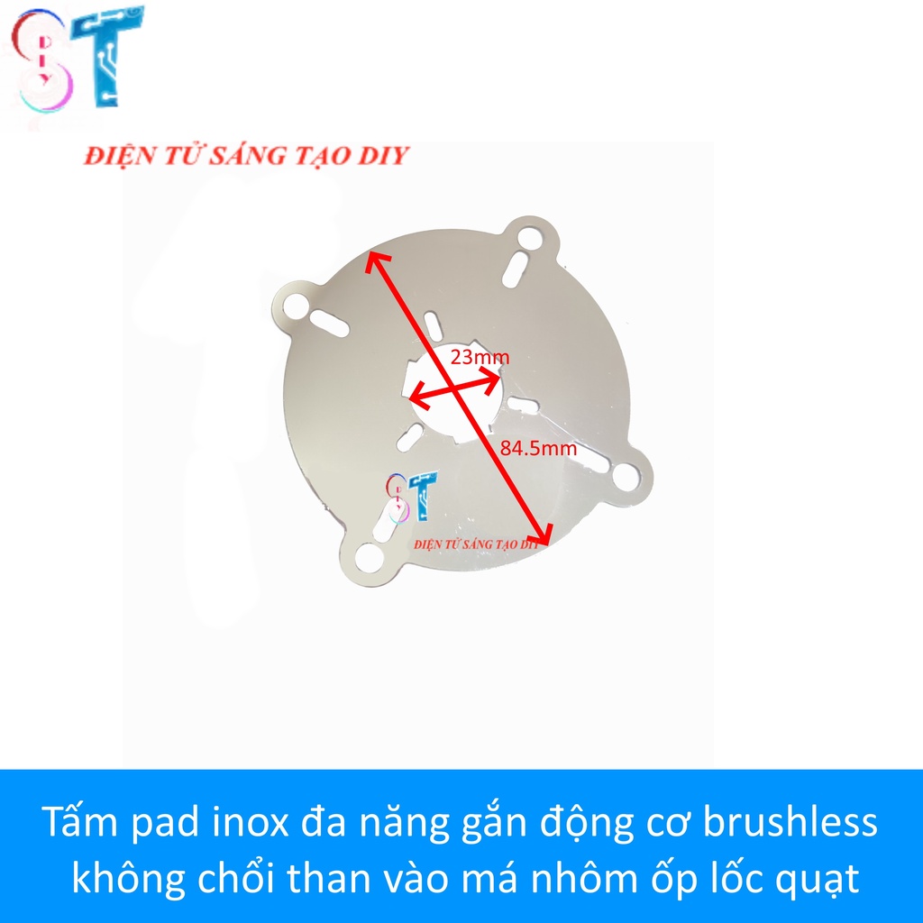 Tấm pad inox đa năng gắn động cơ brushless không chổi than vào má nhôm ốp lốc quạt