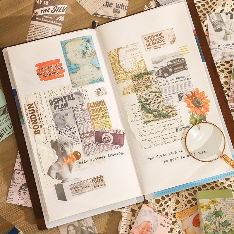 Set 50 tờ giấy dán trang trí phong cách retro