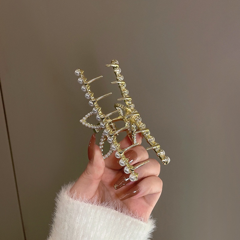 Kẹp Tóc Kim Loại Hình Tai Thỏ Đính Ngọc Trai Dễ Thương