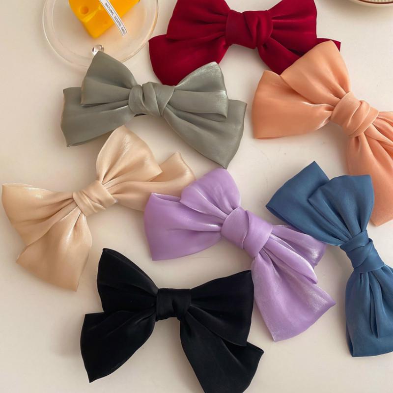 Kẹp tóc nơ vải satin ánh lấp lánh thiết kế hợp thời trang cho nữ