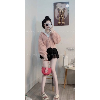 Áo khoác len dây kéo lai lượn sóng có nón hàng Quảng Châu 1609