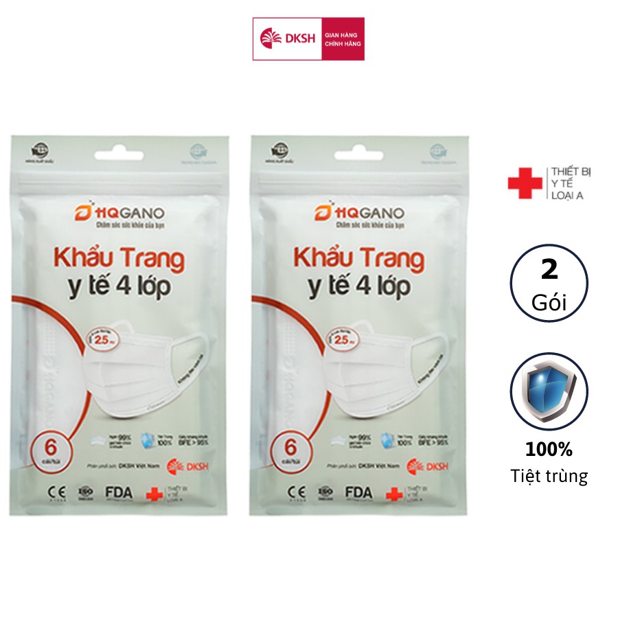 Combo 2 Gói khẩu trang y tế quai 3D mới 4 lớp HQGANO  kháng khuẩn, đạt chuẩn xuất khẩu, không mùi, chất liệu cực mềm mại