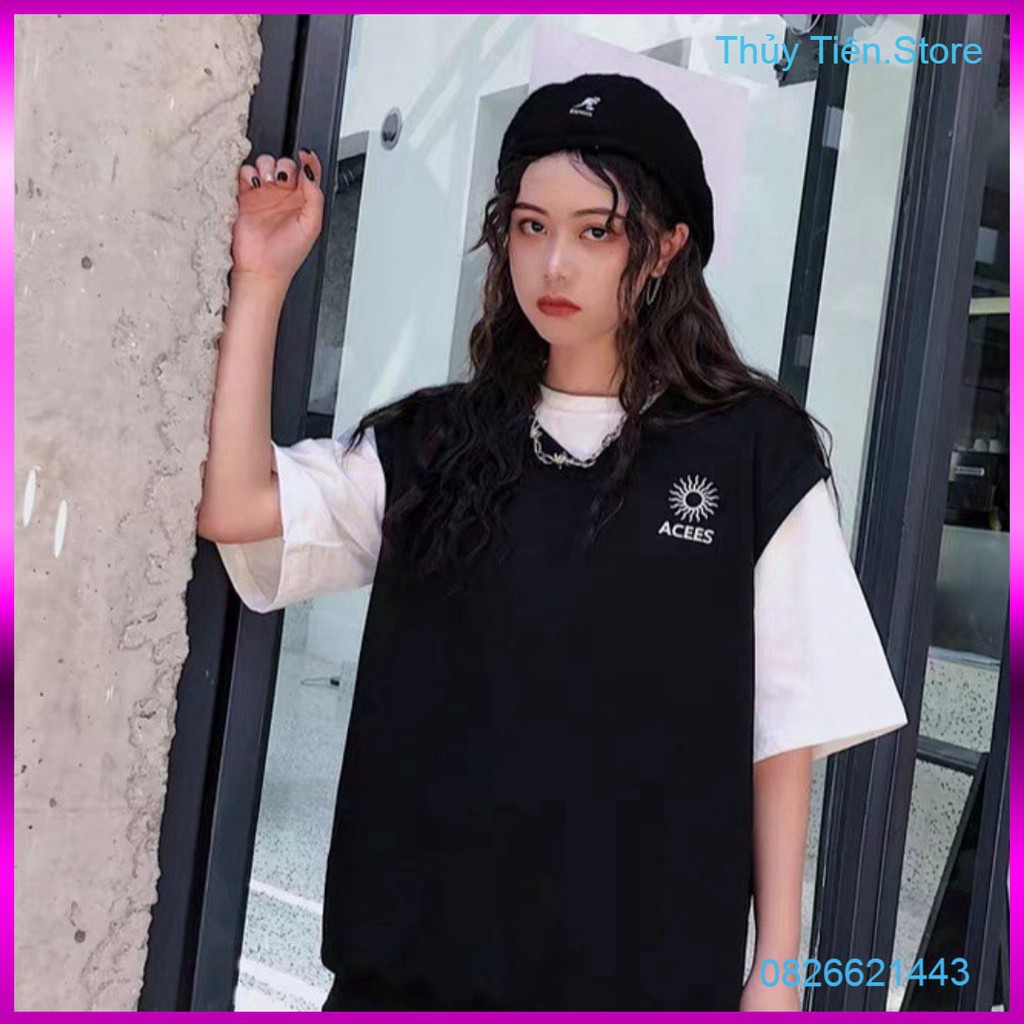 Mới -  ÁO GILE ACEES UNISEX MIX ÁO THUN TAY LỠ CROPTOP / ÁO SƠ MI TRẮNG DÀI TAY HOT 💎 👗💝