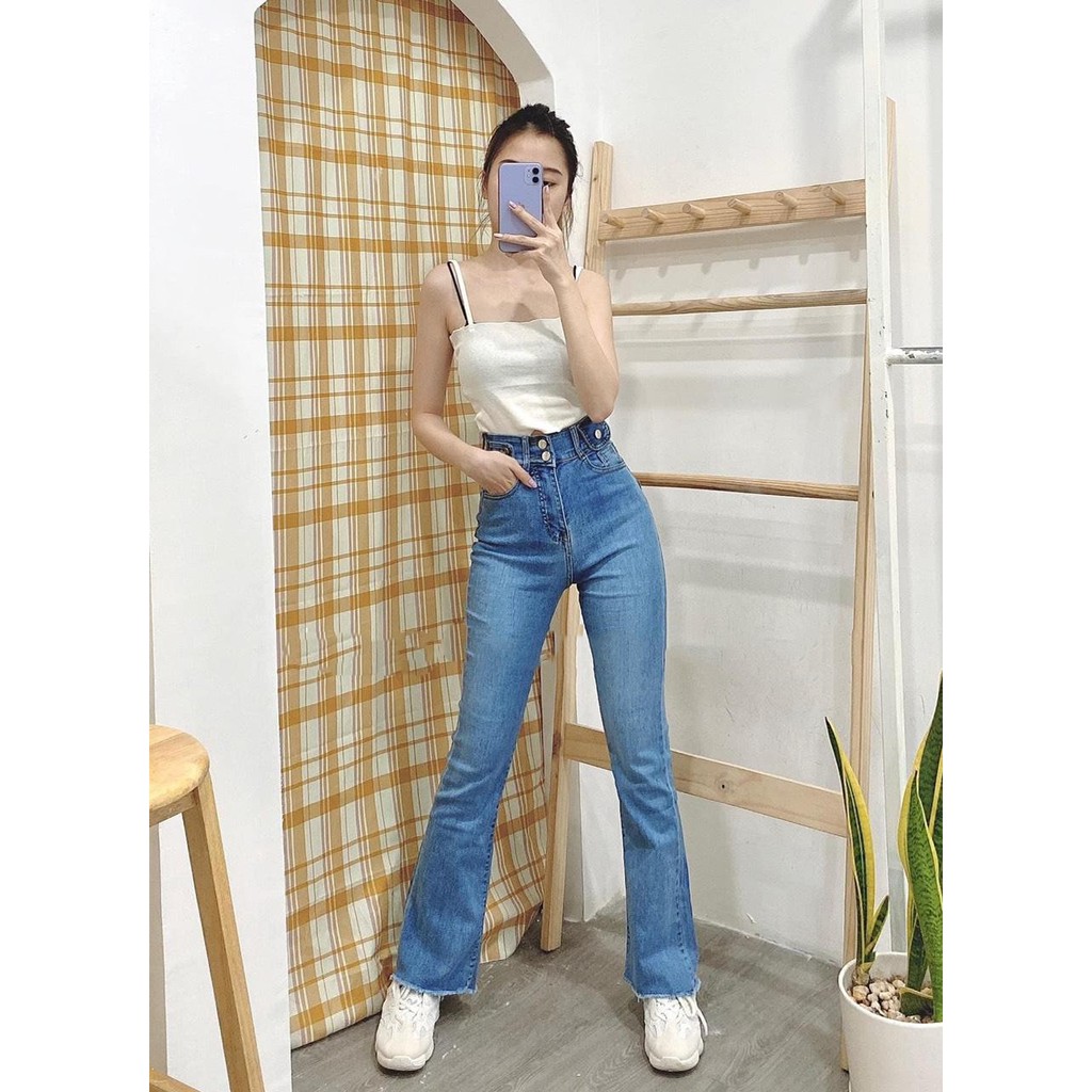 Quần jean nữ ỐNG LOE MÀU XANH NHẠT LOANG PHỐI LẮP TÚI + KHUY chất jean co giãn tốt LOE-T-1