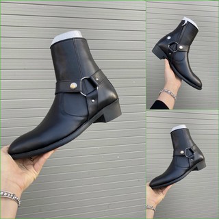 Boot nam giày cao cổ da bò đai ngang khoá hàn quốc giá ưu đãi