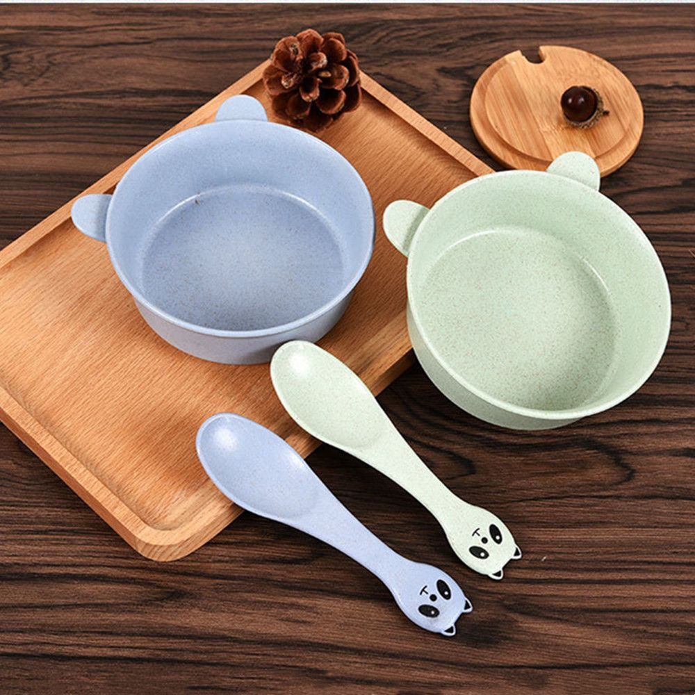 Bộ tô muỗng hình gấu trúc bằng nhựa lúa mạch chống bỏng thân thiện với môi trường
