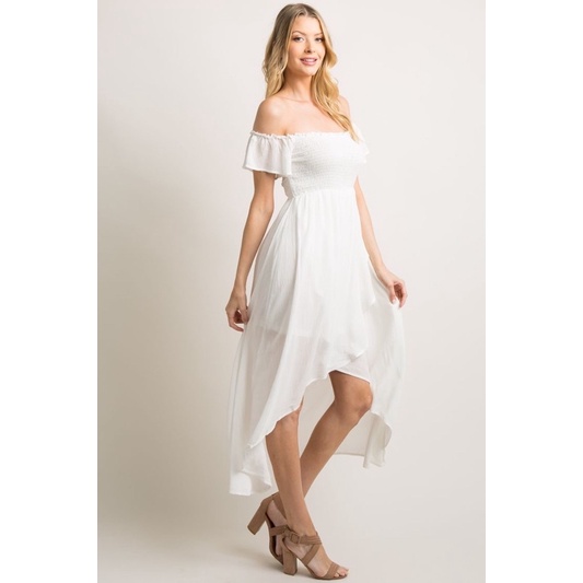 Đầm Maxi trễ vai trắng  - Thanh lý vnxk