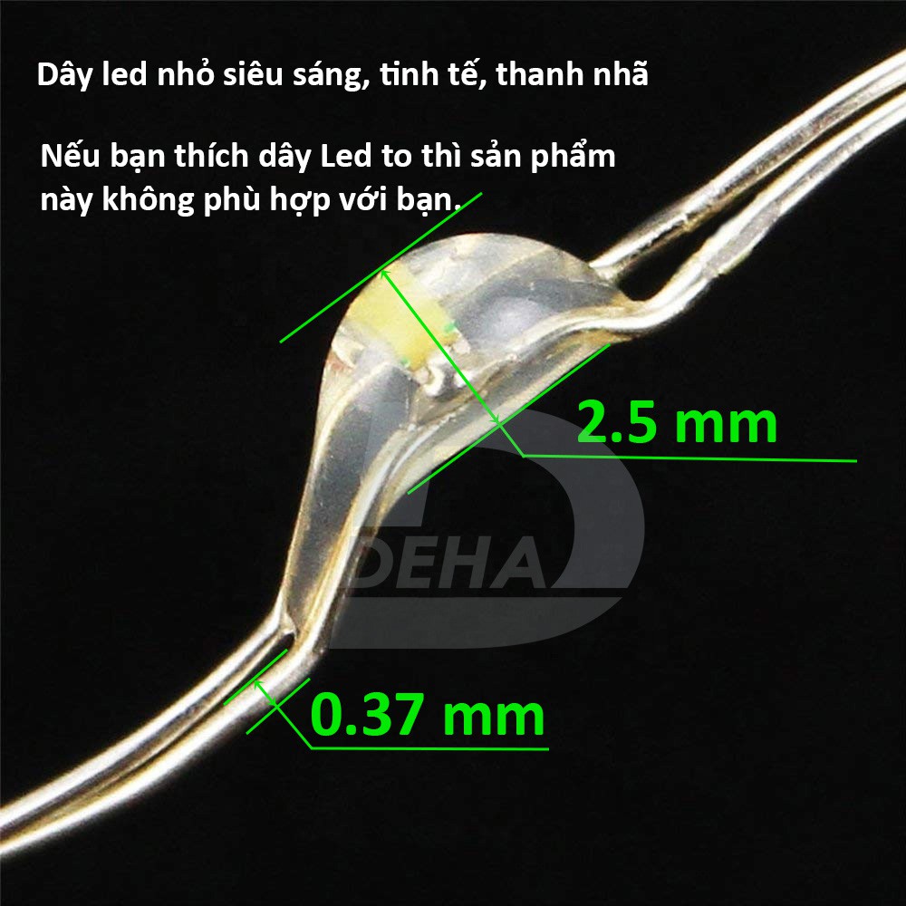 Đèn led đom đóm DEHA màu xanh lam  5 mét  trang trí,  dùng  3 pin tiểu, có chế độ nhấp nháy plash