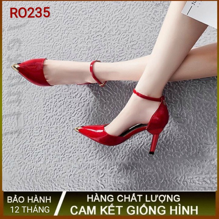 Giày sandal nữ cao gót 8p hàng hiệu rosata hai màu đỏ đen ro235