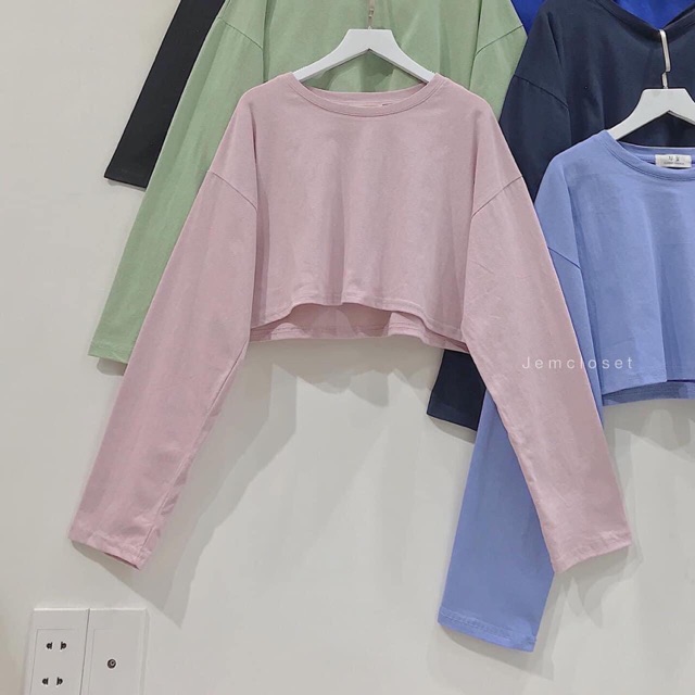 [SẴN] ÁO CROPTOP DÀI TAY FORM RỘNG UNISEX- ÁO CROPTOP DÀI TAY HÀN QUỐC- ÁO DA CÁ TRƠN GIÁ RẺ