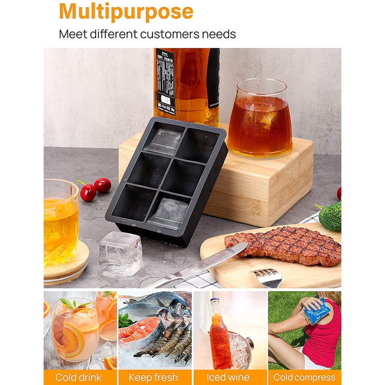 Khay làm đá silicone TAILI 6 ngăn hình vuông độc đáo có nắp đậy tùy chọn