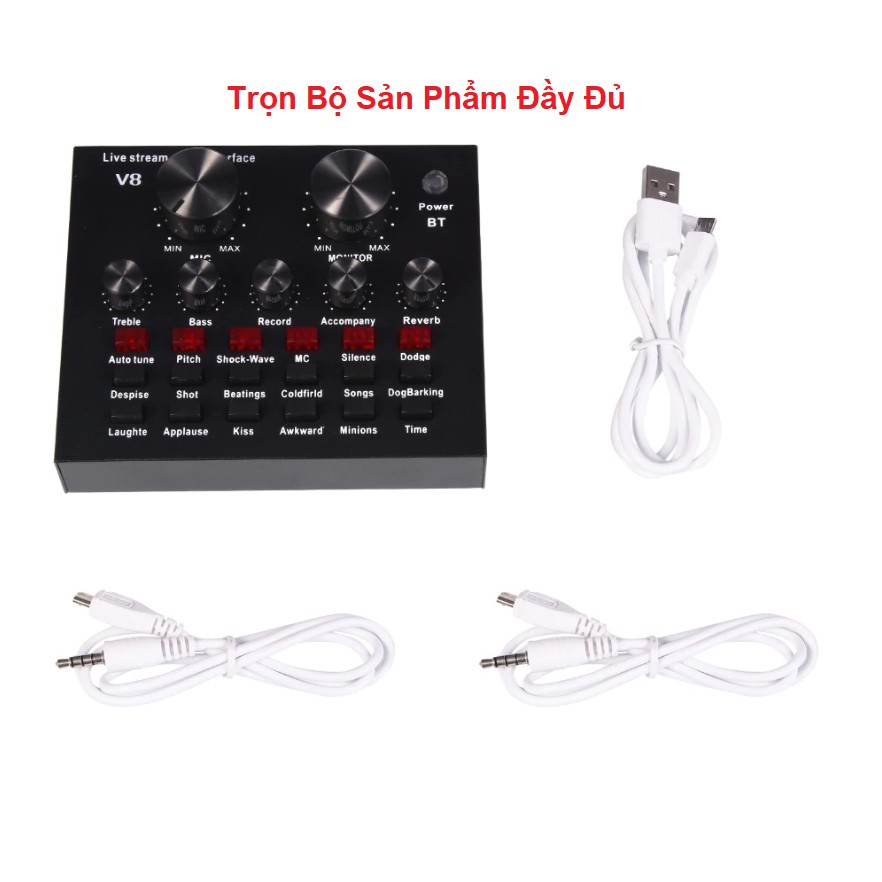 [ Bảo Hành 6 Tháng ] Sound Card V8 Bluetooh - Thu Âm - Livestream - Karaoke online Có auto tune, kết nối bluetooth