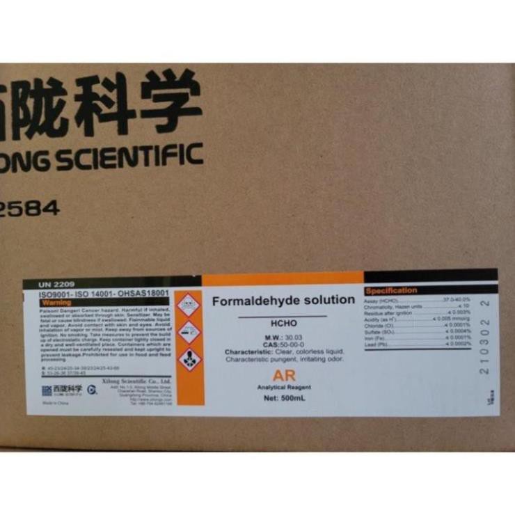 [SRMAR4574-Giảm 50% tối đa 20K đơn từ 0Đ]Formalin ⚡ Formaldehyde ⚡ Phóc Môn Tinh Khiết 37% ⚡ Chai 500ml
