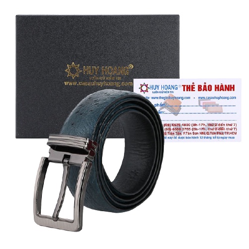 Dây nịt nam da đà điểu Huy Hoàng 4P da hột đầu kim màu xanh đậm HP4455